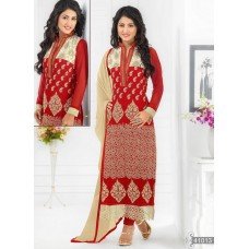 Red HEENA KHAN GEORGETTE LONG LENGTH PARTY WEAR DESIGNER SUIT 41013 